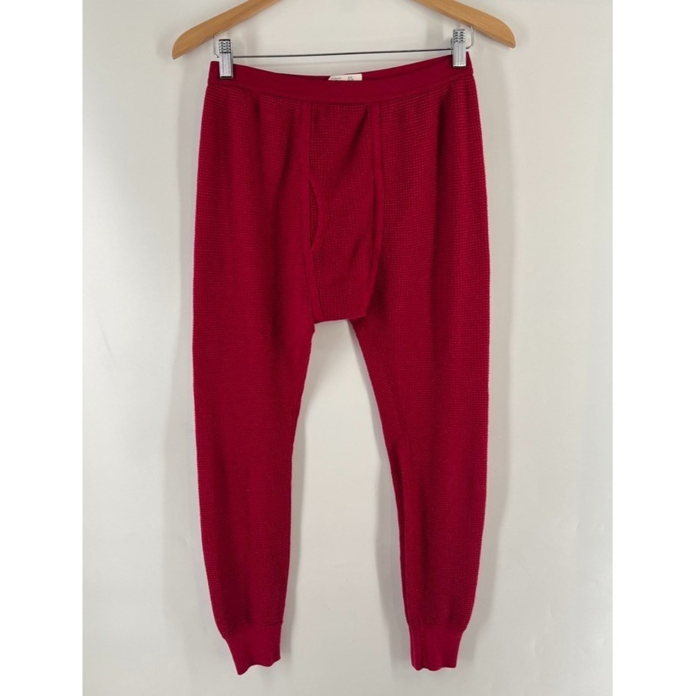 VTG JE Morgan Long Johns Thermal Pants Red Waffle Knit Made in USA Men M 34